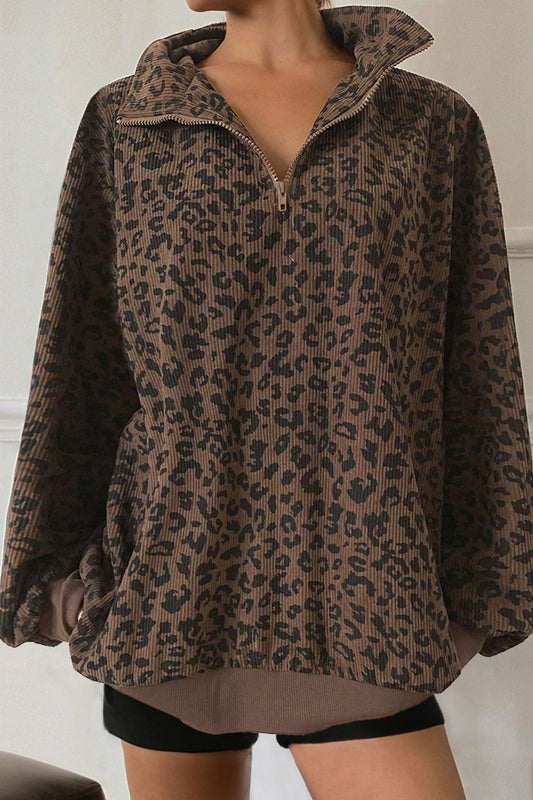 Leopard Corduroy Half Zip Pullover LT