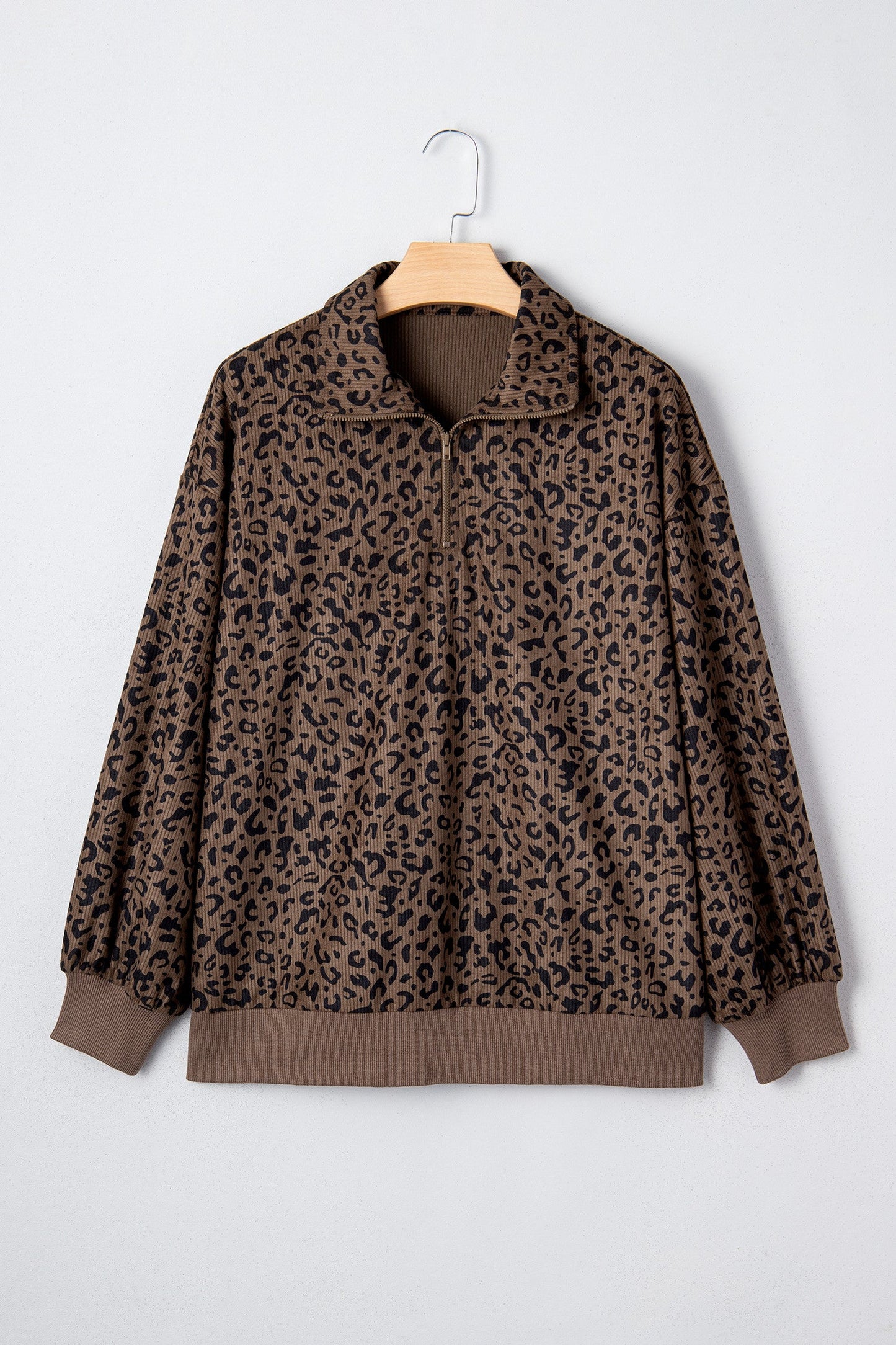 Leopard Corduroy Half Zip Pullover LT