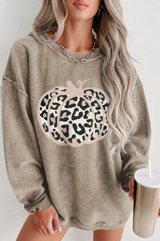 Leopard Pumpkin Corded Sweatshirt RTS