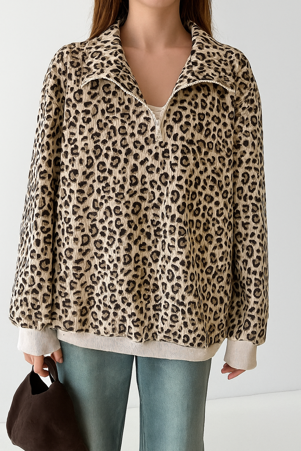 Leopard Zip Corduroy Sweatshirt LT