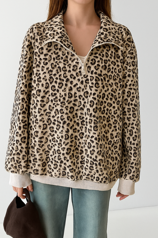 Leopard Zip Corduroy Sweatshirt LT