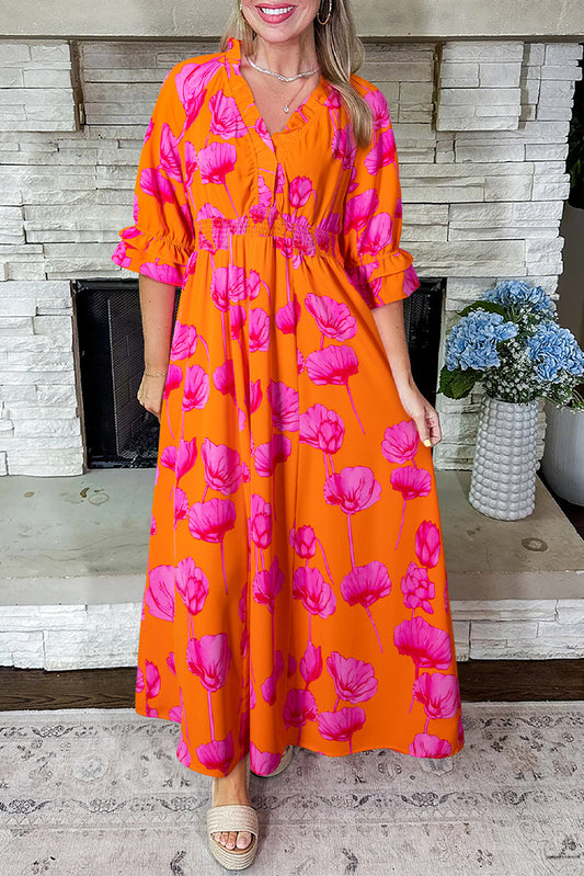 Orange Floral Smoced Fall Maxi August.