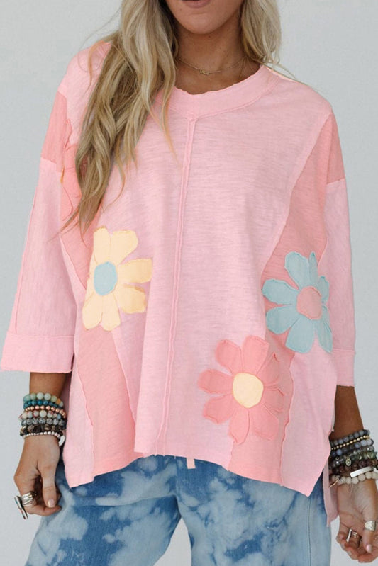 Pink Flower Patch Oversized Top LT