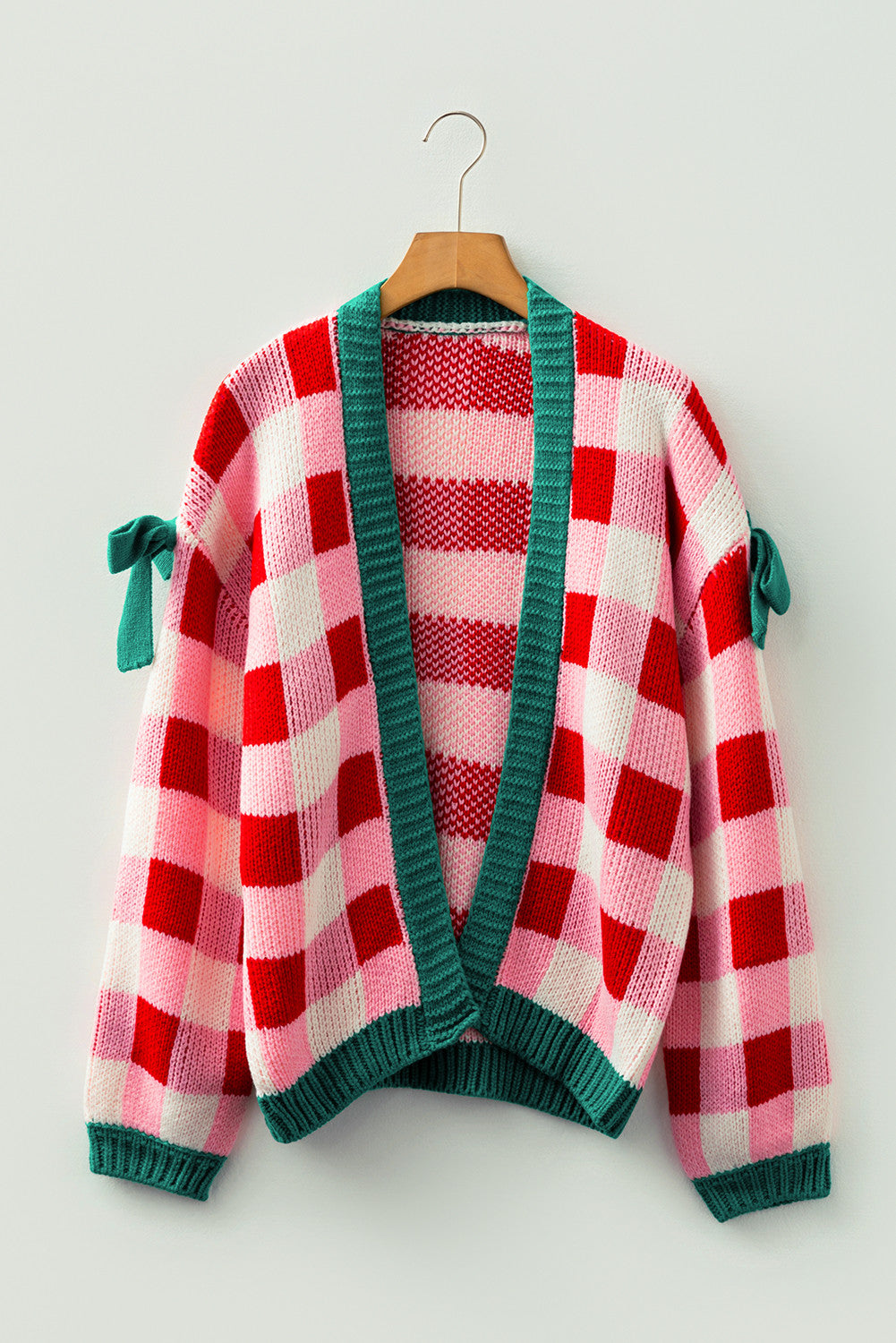 Pink Plaid Bowknot Cardigan LT