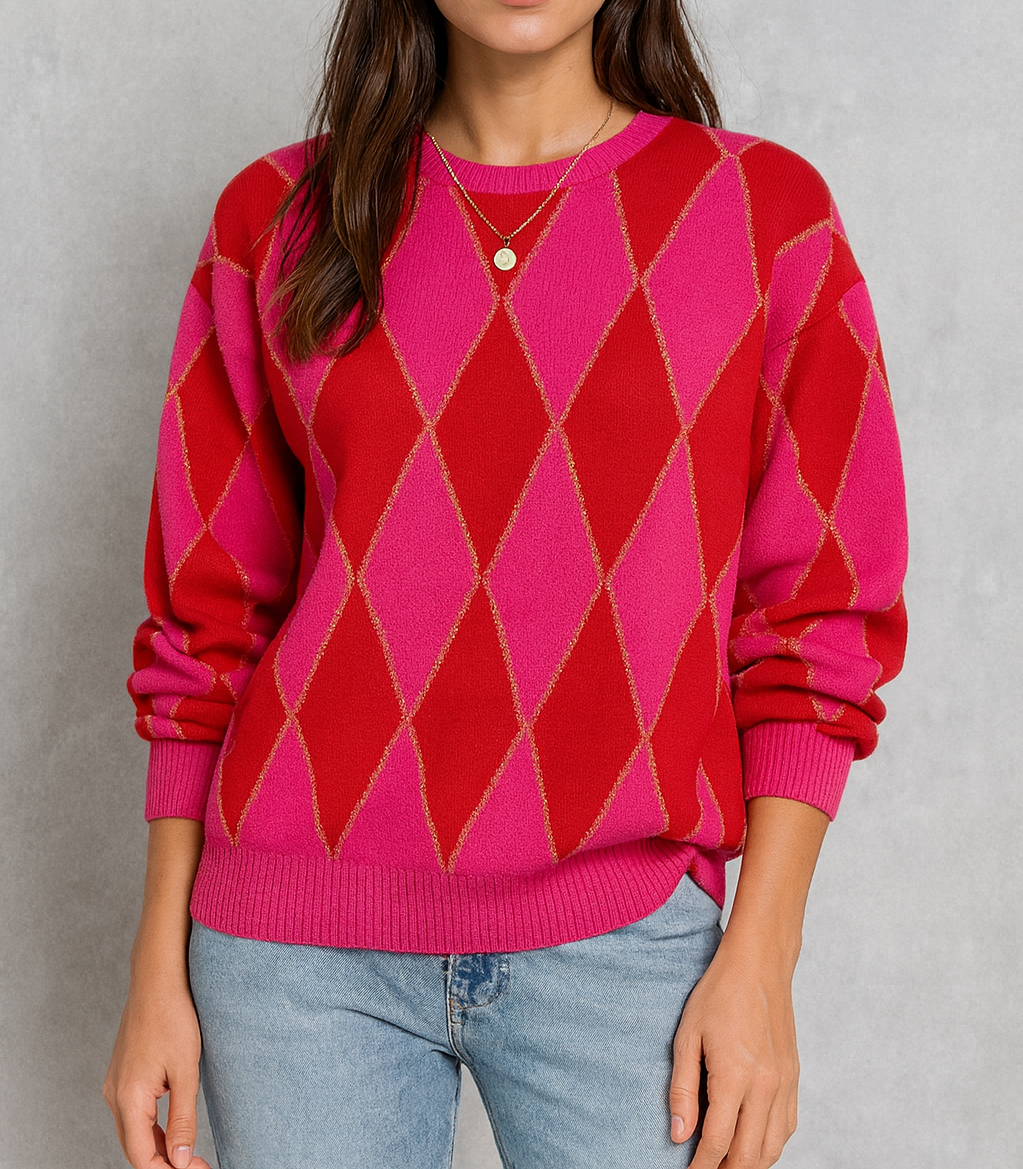 Red Diamond Checkered Sweater LT