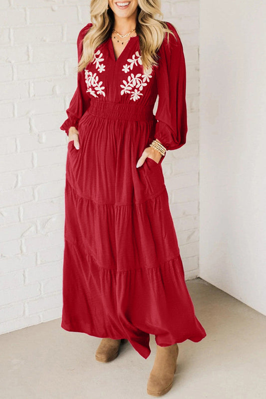 Red Embroidered Maxi Dress LT