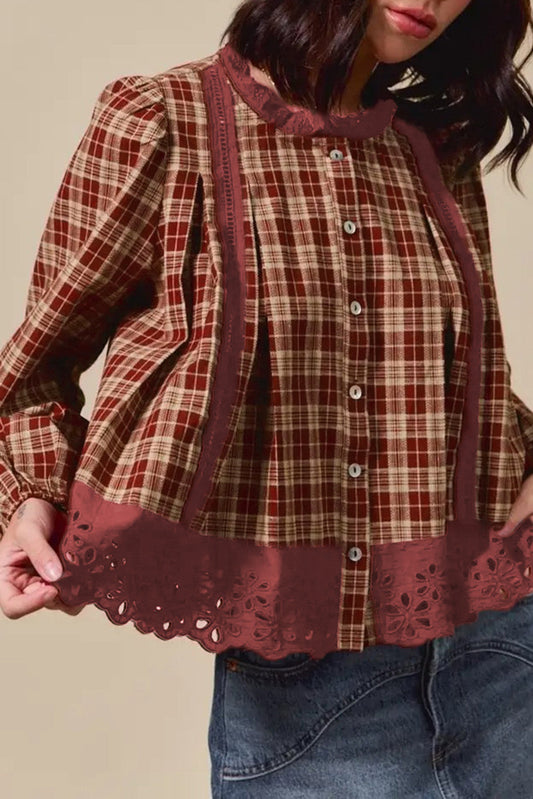 Red Eyelet Lace Button Top LT
