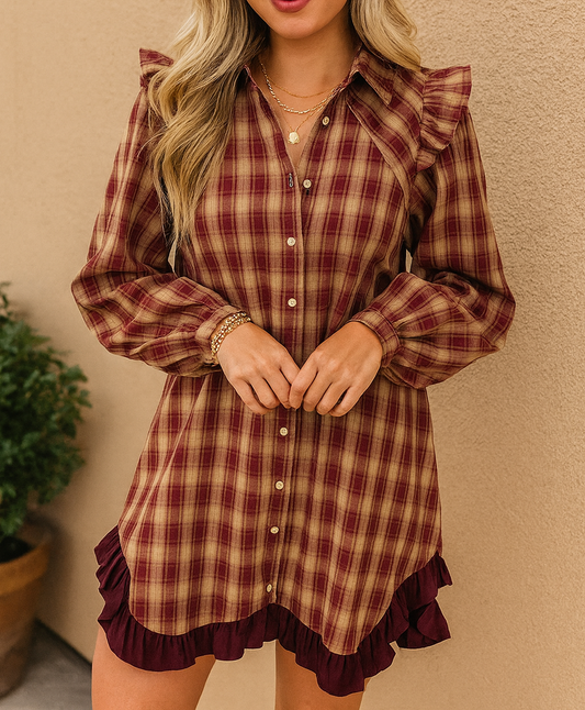 Red Plaid Ruffled Mini Dress LT