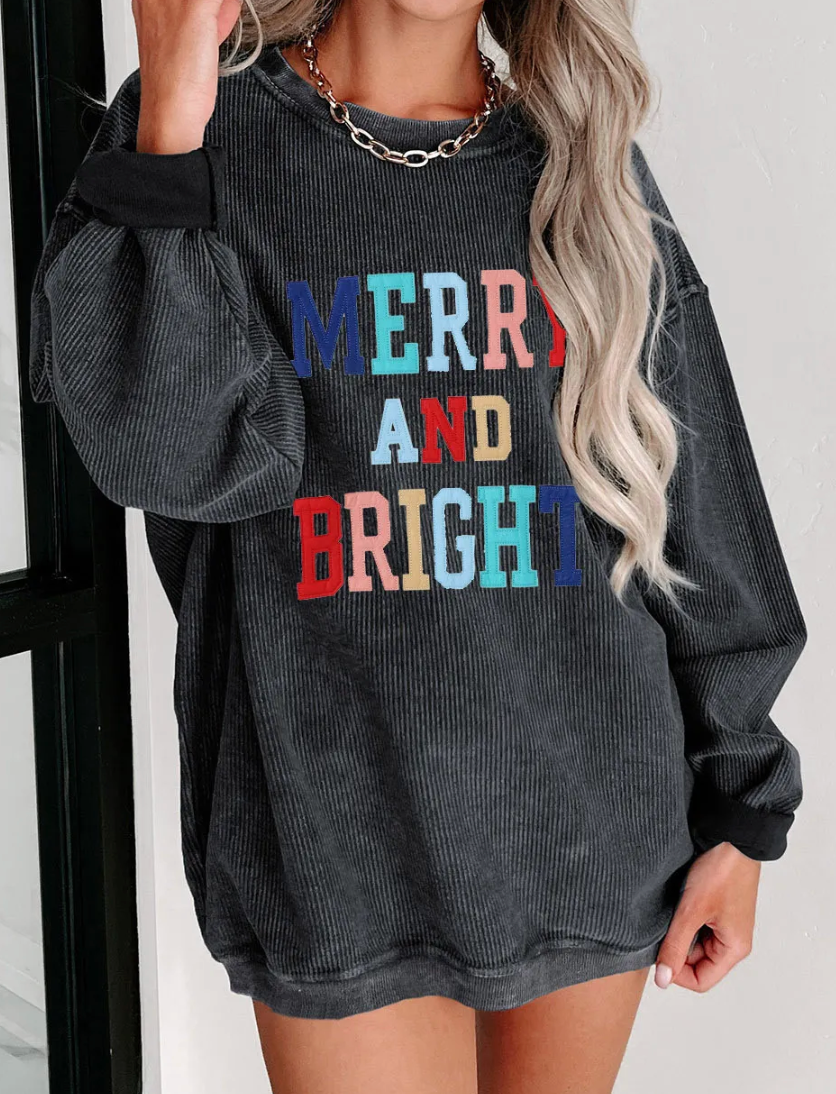 BLACK MERRY AND BRIGHT RIBBED BAGGY SWEATSHIRT RTS