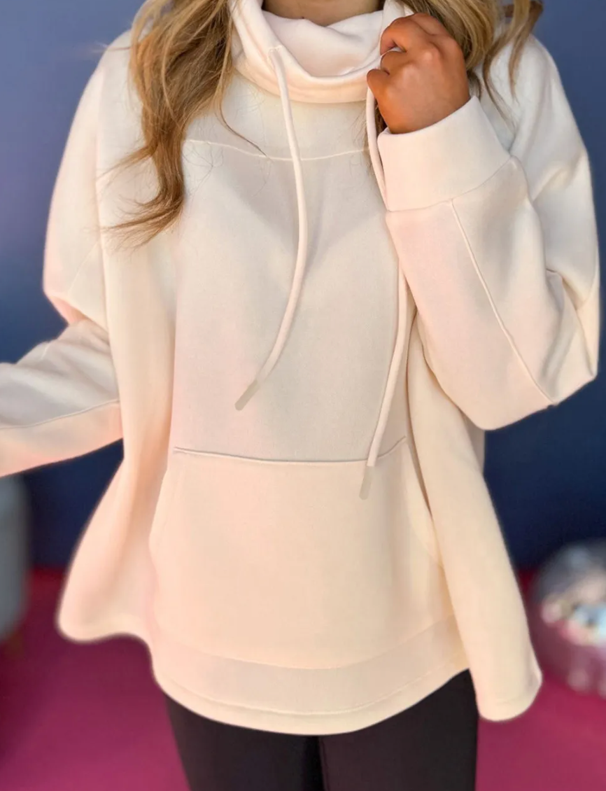 Drawstring Turtleneck Dolman Sleeve Sweatshirt RTS