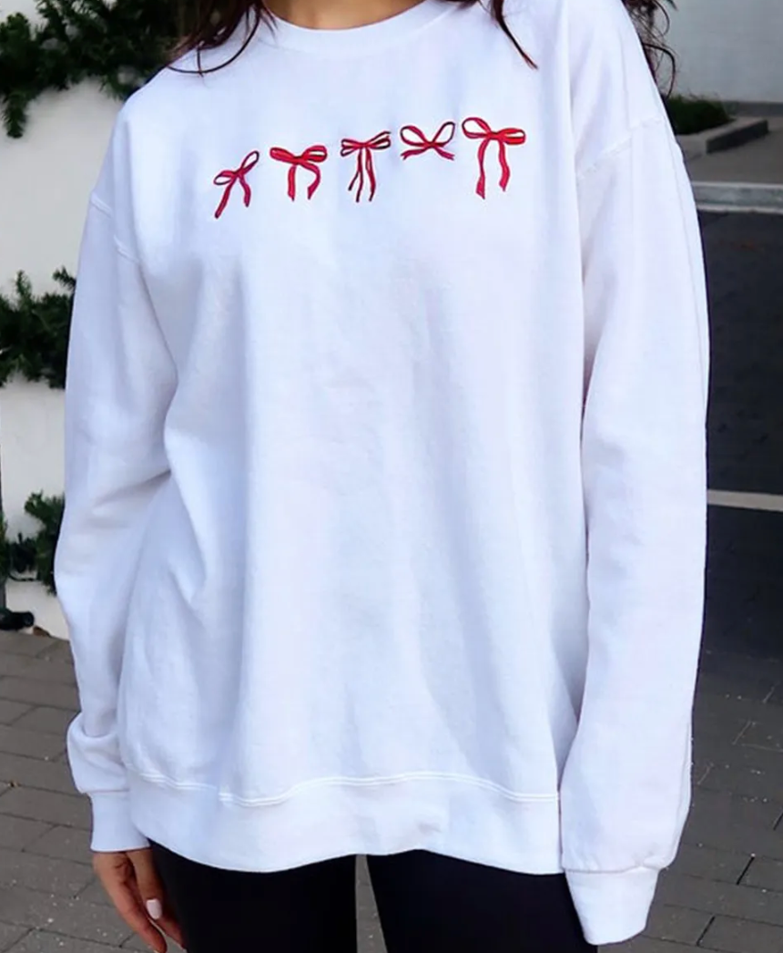WHITE BOW EMBROIDERY SWEATSHIRT RTS