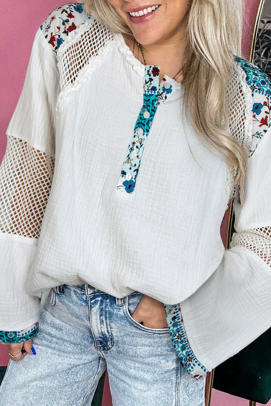 White Floral Mesh Blouse LT