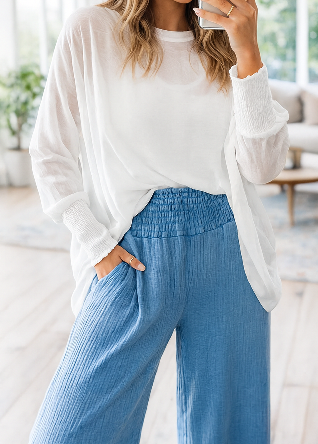 White Semi Sheer Blouse December.
