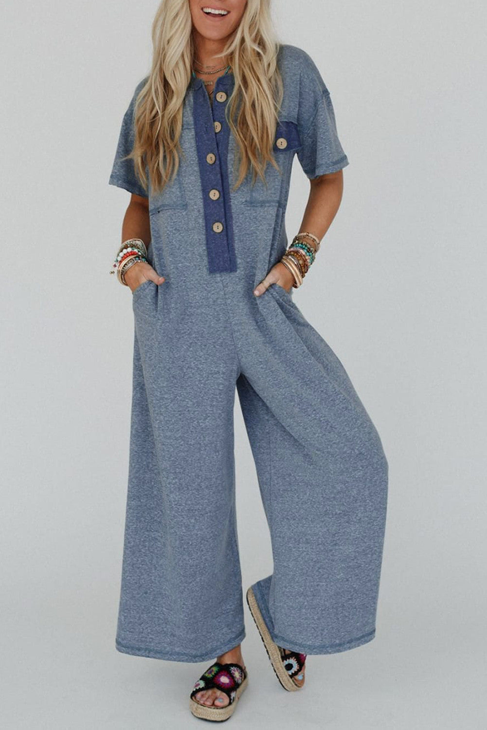 Blue Button Jumpsuit RTS