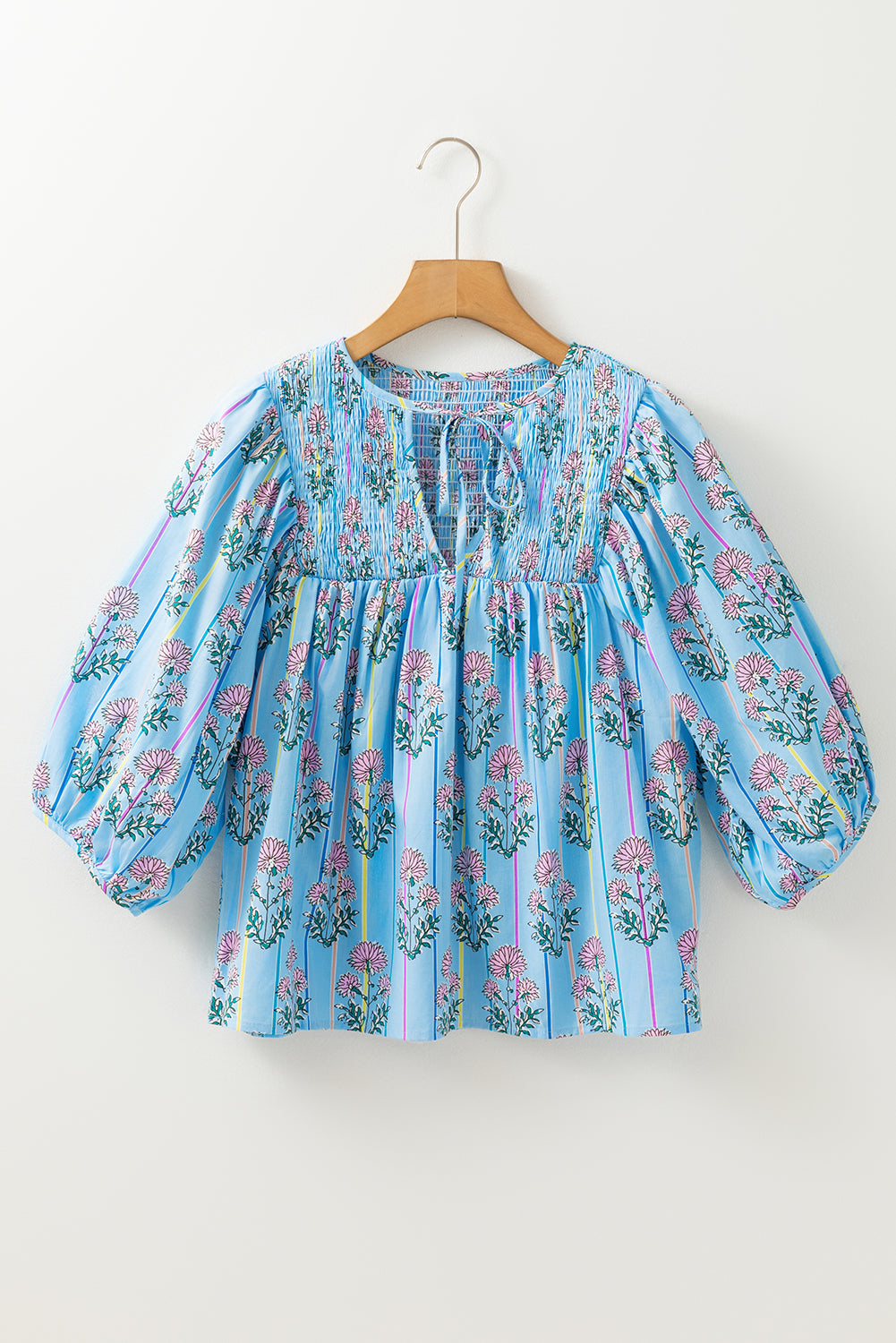 Blue Floral Shirred Blouse LT