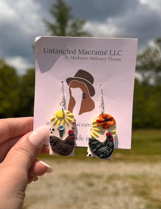 Large Rooster Clay Earrings